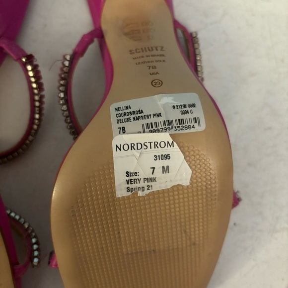 BNWOT Schutz Nellina leather embellished stiletto heels very pink in size 7 - Picture 10 of 12